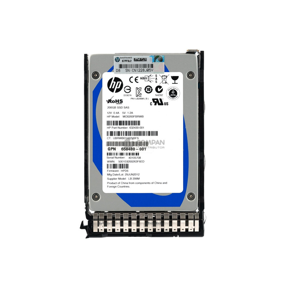 658580-001 HP SSD 200GB SAS 6G MLC 2.5" SFF HOT-SWAP
